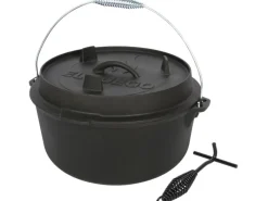 EL Fuego Campingzubehör|Grillzubehör|Dutch-Oven Gusseisen 11,4 l Deckel 2,2 l Schwarz