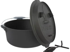 EL Fuego Campingzubehör|Grillzubehör|Dutch-Oven Gusseisen 11,4 l Deckel 2,2 l Schwarz