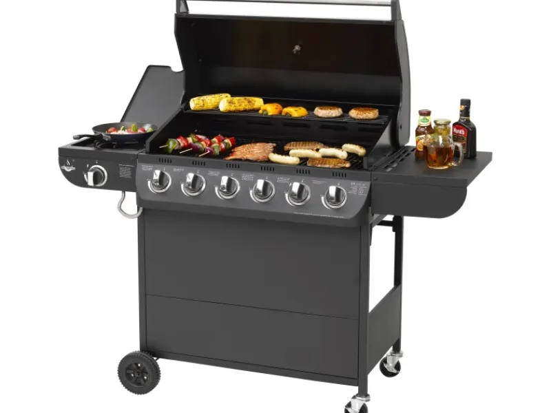 Gasgrill Columbus 6 Brenner mit Seitenbrenner Schwarz*EL Fuego Discount