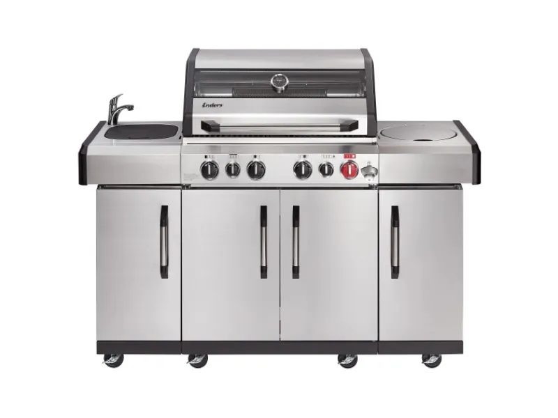 Enders Gasgrills|Gasgrill Kanasas II Pro 4 SIK Profi Turbo 4 Brenner & Seitenkocher Silber