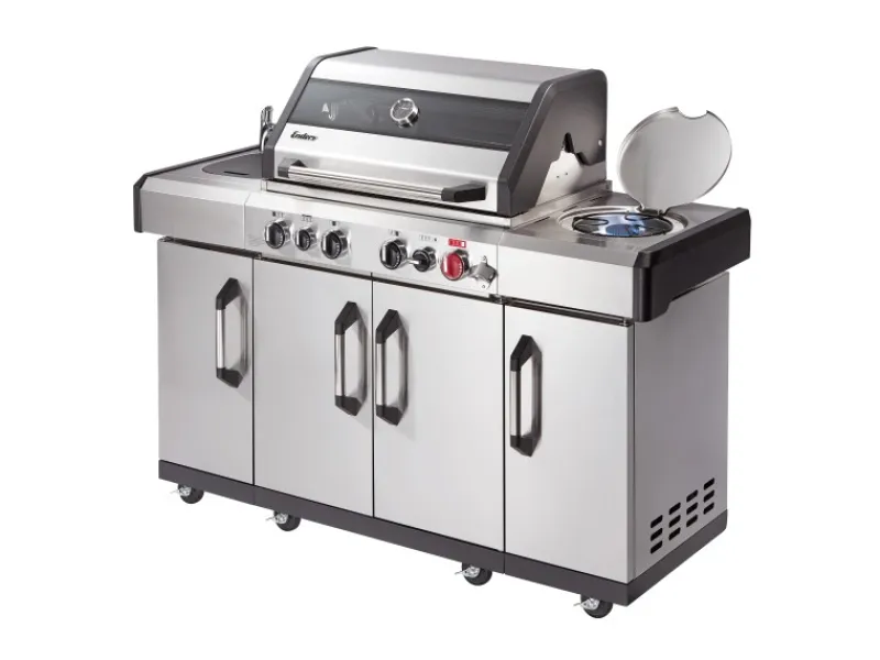 Enders Gasgrills|Gasgrill Kanasas II Pro 4 SIK Profi Turbo 4 Brenner & Seitenkocher Silber