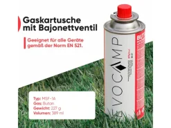 EVOCAMP Campingzubehör|Butan 4 Stück Gaskartusche 227g für Campingkocher Gasheizung und Unkrautbrenner Typ MSF-1a