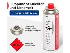 EVOCAMP Campingzubehör|Butan 4 Stück Gaskartusche 227g für Campingkocher Gasheizung und Unkrautbrenner Typ MSF-1a