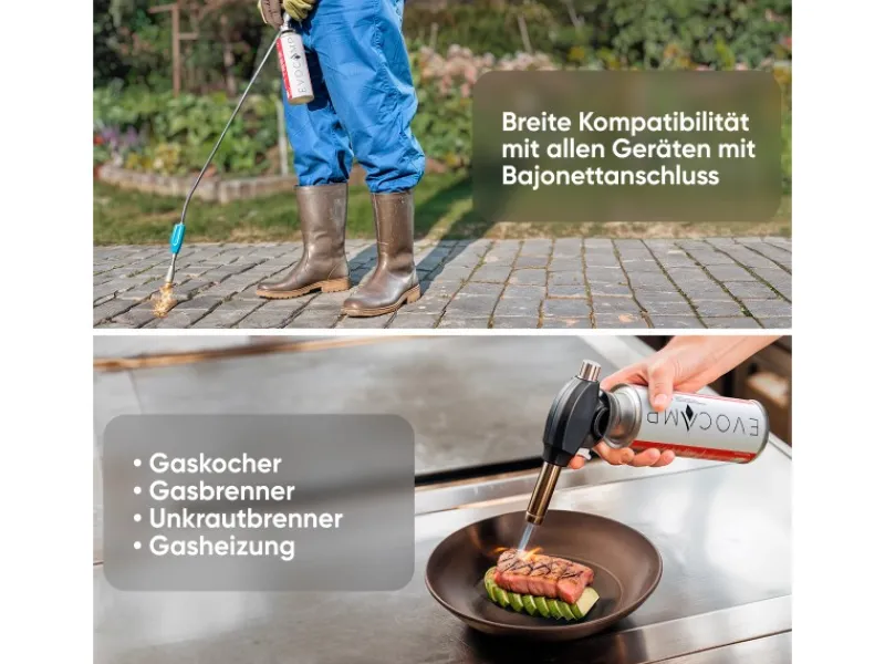 EVOCAMP Campingzubehör|Butan 4 Stück Gaskartusche 227g für Campingkocher Gasheizung und Unkrautbrenner Typ MSF-1a