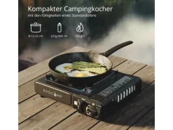 Camping Gaskocher 1-Flammig mit 4 227g Kartuschen und Transportkoffer*EVOCAMP New