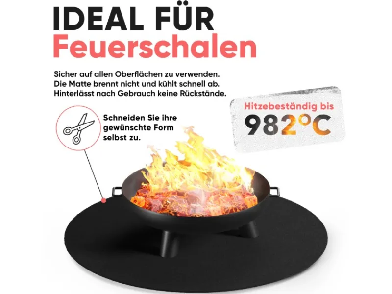 EVOCAMP Grillzubehör|Feuerschalen|Feuerfeste Unterlage 50 x 50 cm bis zu 982 °C für Grill Nicht Brennbar Brandschutz