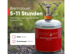 EVOCAMP Campingzubehör|Propan Butan 3 Stück Gaskartusche 450g Schraubkartusche Eurogewinde Sicherheitsverschluss für Campingkocher