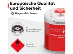 EVOCAMP Campingzubehör|Propan Butan 3 Stück Gaskartusche 450g Schraubkartusche Eurogewinde Sicherheitsverschluss für Campingkocher