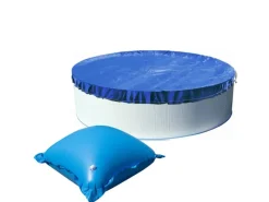 Pool Abdeckung|Evolution Abdeckplane mit 10 Luftkissen SET Rund 450/460cm Blau Übermaß Winter Pool