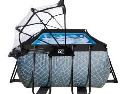 Exit Toys Pool Abdeckung|EXIT Stone Pool Grau 400 x 200 x 122 cm m. Sandfilterpumpe u. Abdeckung