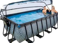 Exit Toys Pool Abdeckung|EXIT Stone Pool Grau 400 x 200 x 122 cm m. Sandfilterpumpe u. Abdeckung