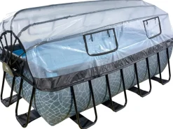 EXIT Stone Pool Grau 400 x 200 x 122 cm m. Sandfilterp., Abdeckung u. Wärmepumpe*Exit Toys New
