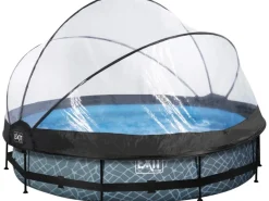 Exit Toys Pool Abdeckung|EXIT Stone Pool Grau Ø360x76cm m. Filterpumpe u. Abdeckung