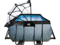 Exit Toys Pool Abdeckung|EXIT Stone Pool  Grau 400x200x100cm m. Sandfilterpumpe, Abdeckung, Wärmepumpe