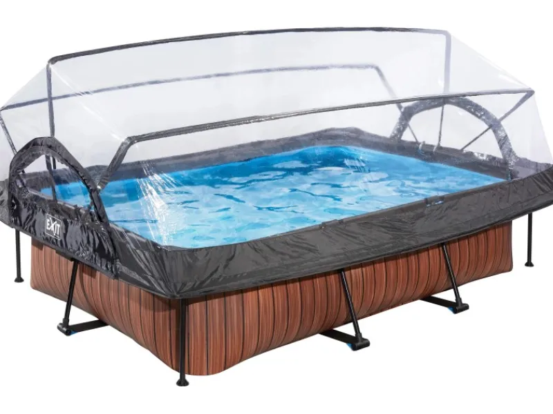 Exit Toys Aufstellpools|EXIT Wood Pool Braun 220 x 150 x 65 cm m. Filterpumpe u. Abdeckung