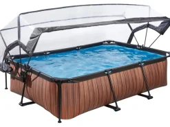 Exit Toys Aufstellpools|EXIT Wood Pool Braun 220 x 150 x 65 cm m. Filterpumpe u. Abdeckung
