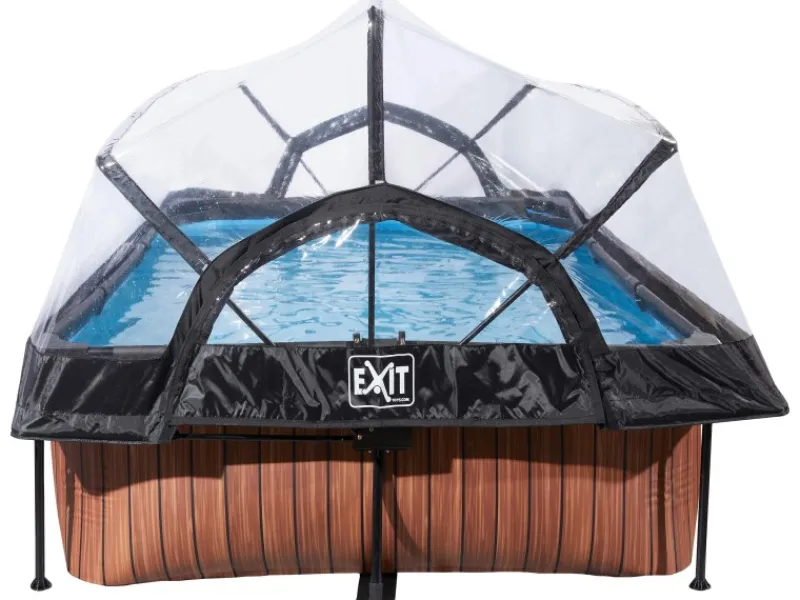 Exit Toys Aufstellpools|EXIT Wood Pool Braun 220 x 150 x 65 cm m. Filterpumpe u. Abdeckung