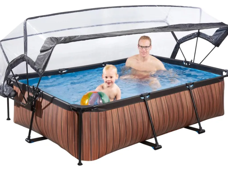 Exit Toys Aufstellpools|EXIT Wood Pool Braun 220 x 150 x 65 cm m. Filterpumpe u. Abdeckung
