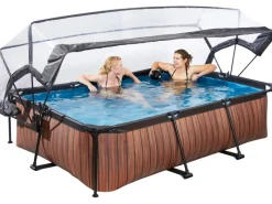Exit Toys Aufstellpools|EXIT Wood Pool Braun 220 x 150 x 65 cm m. Filterpumpe u. Abdeckung