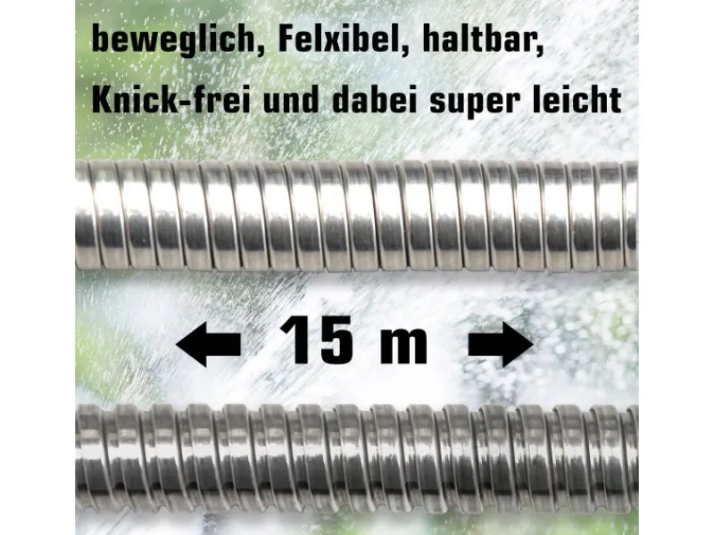 Knickfreier Edelstahlschlauch mit Anschluss-Stück 15 m Silber*eyepower Hot