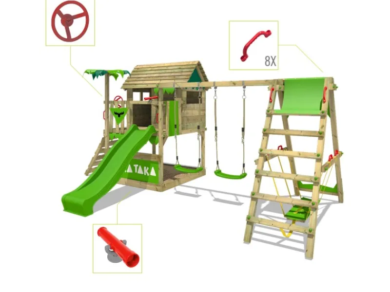 Fatmoose Gartenspielgeräte|Spielturm TikaTaka Surfswing mit Rutsche Apfelgrün