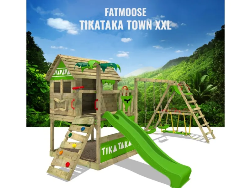 Fatmoose Gartenspielgeräte|Spielturm TikaTaka Surfswing mit Rutsche Apfelgrün
