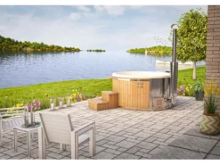 Badefass Stockholm Thermoholz Whirlpool Ø 200 cm VA-Ofen 30 kW Creme*FinnTherm Outlet