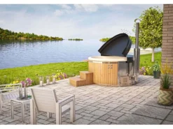 FinnTherm Outdoor Whirlpools|Badefass Stockholm Thermoholz Whirlpool Ø 180 cm VA-Ofen 30 kW Creme