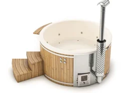 FinnTherm Outdoor Whirlpools|Badefass Stockholm Thermoholz Whirlpool Ø 180 cm VA-Ofen 30 kW Creme