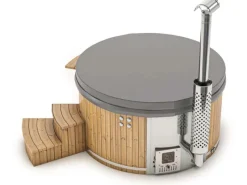 FinnTherm Outdoor Whirlpools|Badefass Stockholm Thermoholz Whirlpool Ø 180 cm VA-Ofen 30 kW Creme