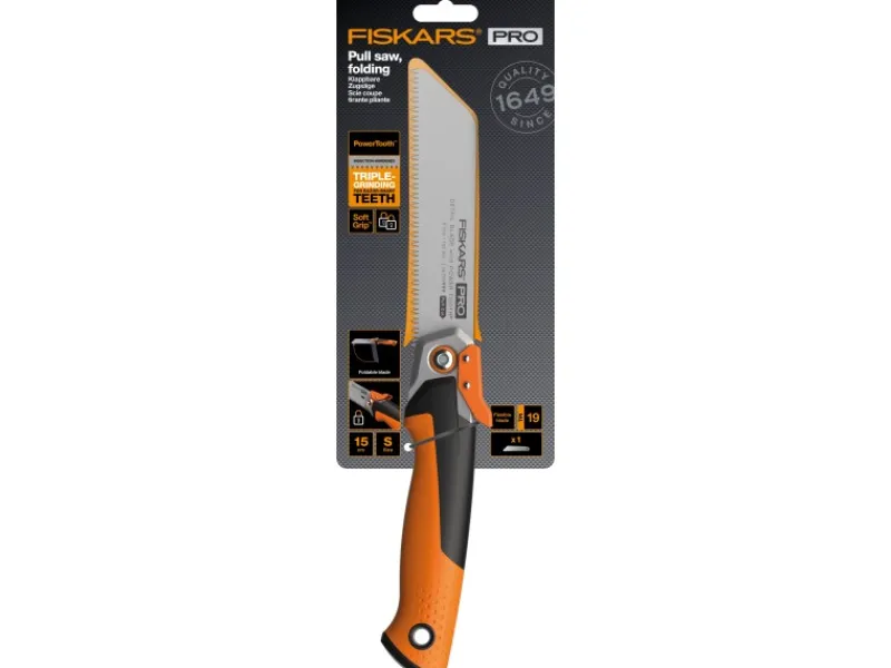 Fiskars Gartensägen|Klappbare Zugsäge Pro 19 TPI Power Tooth 15 cm Orange-Schwarz
