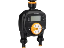 Fiskars Bewässerungssysteme|Zeitschaltuhr/Timer mit 2 Ausgängen Schwarz-Orange