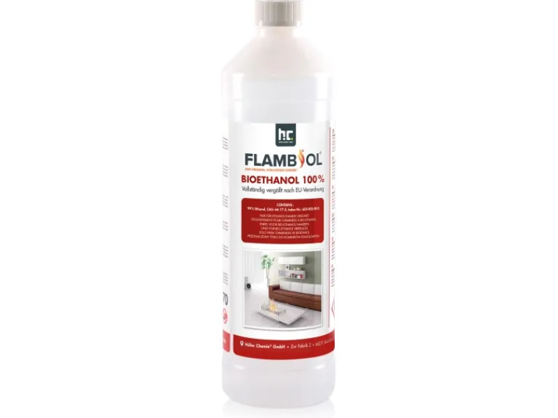 Bioethanol Hochrein 100% in Flaschen für Edelstahl-Tisch-Kamine 6 x 1l*Flambiol Discount