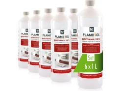 Flambiol Feuerkörbe|Bioethanol Hochrein 100% in Flaschen für Edelstahl-Tisch-Kamine 60 x 1l