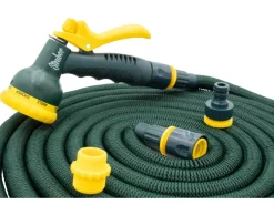 Steuber Gartenschläuche|Flexibler Gartenschlauch 24,8m Grün inkl. Brause und Anschluss Stück