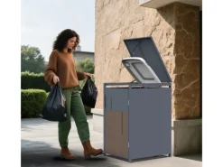 Weitere Ordnungssysteme Für Den Garten|FM-SOLAR Mülltonnenbox anthrazit/Holz für 1 Mülltonne