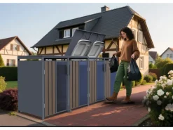 Mülltonnenboxen|Weitere Ordnungssysteme Für Den Garten|FM-SOLAR Mülltonnenbox Holz/Plexiglas für 4 Mülltonne