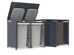 Mülltonnenboxen|Weitere Ordnungssysteme Für Den Garten|FM-SOLAR Mülltonnenbox Holz/Plexiglas für 4 Mülltonne