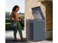 Weitere Ordnungssysteme Für Den Garten|FM-SOLAR Mülltonnenbox Holz/Plexiglas für 1 Mülltonne