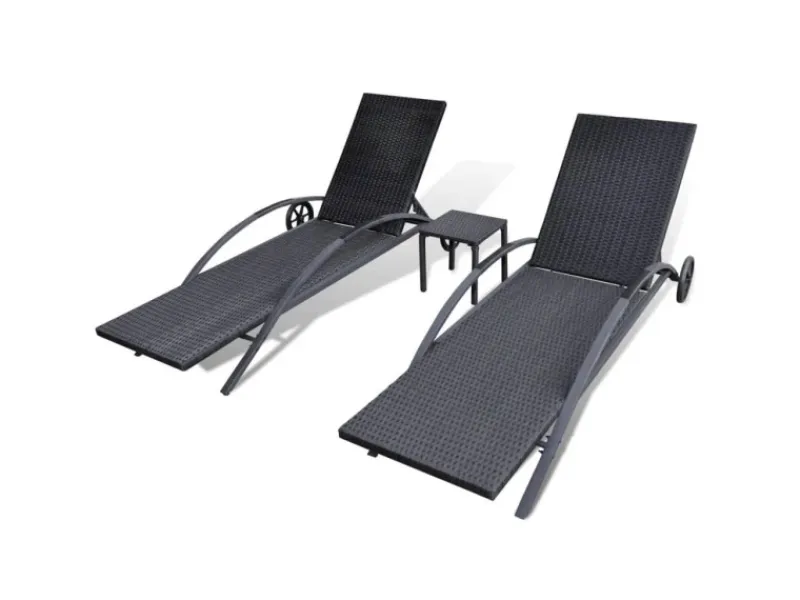 Sonnenliegen mit Tisch Poly Rattan Schwarz*furnicato Online