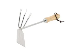 Doppelhacke aus Edelstahl mit Holzgriff 3 Zinken*Galaflor New