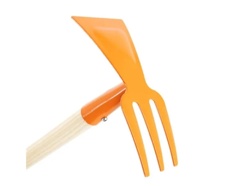 Kinder Galaflor Rechen|Kinder-Gartengeräte|Kinderdoppelhäckchen in Orange aus Metall mit Holzstiel