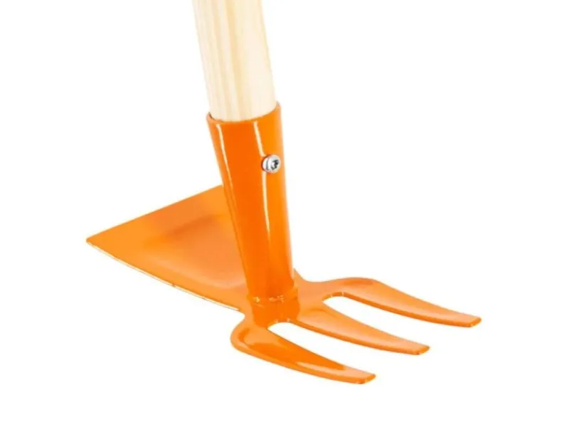 Kinder Galaflor Rechen|Kinder-Gartengeräte|Kinderdoppelhäckchen in Orange aus Metall mit Holzstiel