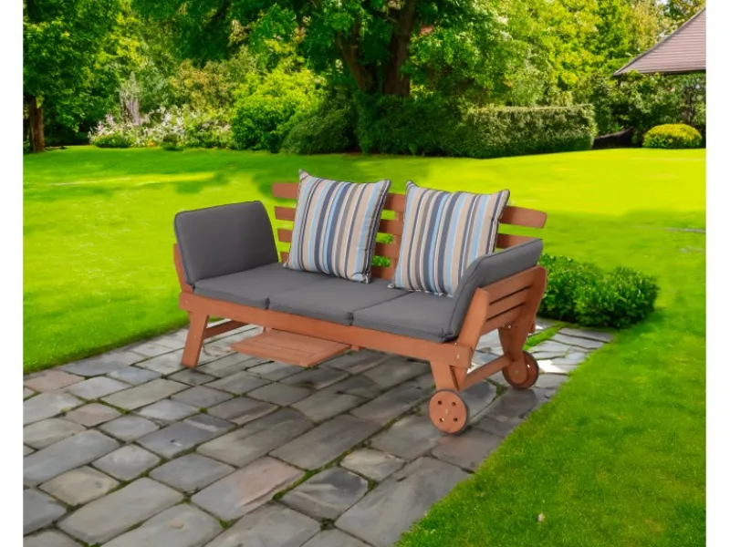 Garden Pleasure Gartenbänke|Gartenbank Rincon mit Auflage 77,5 x 68 x 190 cm Braun-Grau FSC®