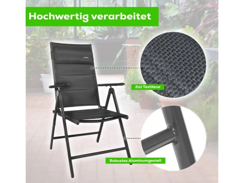 Garmio Gartenstühle|Gartenstuhl Balkonstuhl FLORENZ Schwarz - Gartenstuhl FLORENZ, robustes Aluminiumgestell für Garten