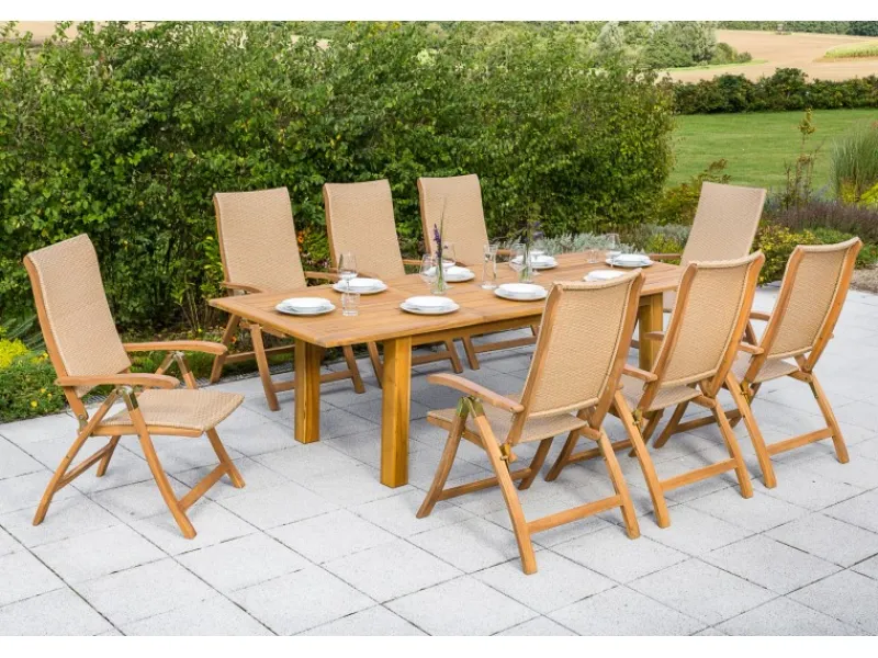 Merxx Lounge-Gartenmöbel|Gartenmöbel-Sets|Gartenmöbel-Set Capri 9-tlg. Natur inkl. Doppelausziehtisch