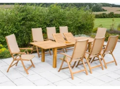 Merxx Lounge-Gartenmöbel|Gartenmöbel-Sets|Gartenmöbel-Set Capri 9-tlg. Natur inkl. Doppelausziehtisch