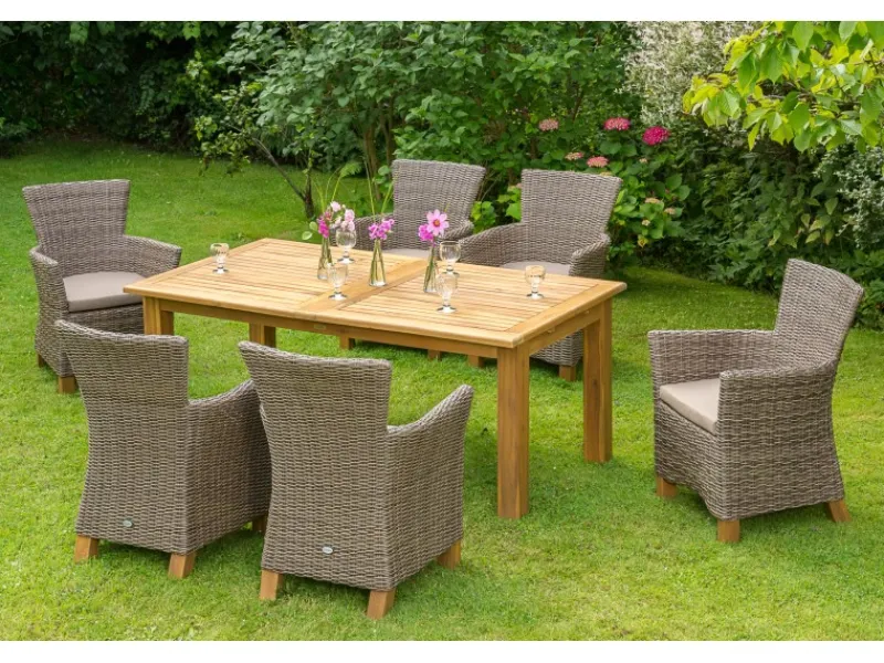 Merxx Lounge-Gartenmöbel|Gartenmöbel-Sets|Gartenmöbel-Set Toskana 13-tlg. Natur inkl. Ausziehtisch