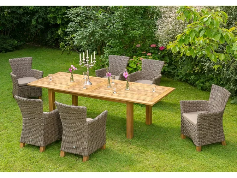 Merxx Lounge-Gartenmöbel|Gartenmöbel-Sets|Gartenmöbel-Set Toskana 13-tlg. Natur inkl. Ausziehtisch