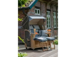 GarWoh Strandkörbe|Strandkorb Nordstrand Teak PE Grey Dessin 551